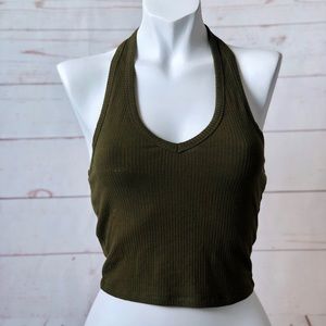 🌚🌘🌙New WOT Halter crop top green ribbed staple